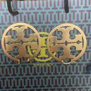 Tory Burch Gold Circular Logo Earrings